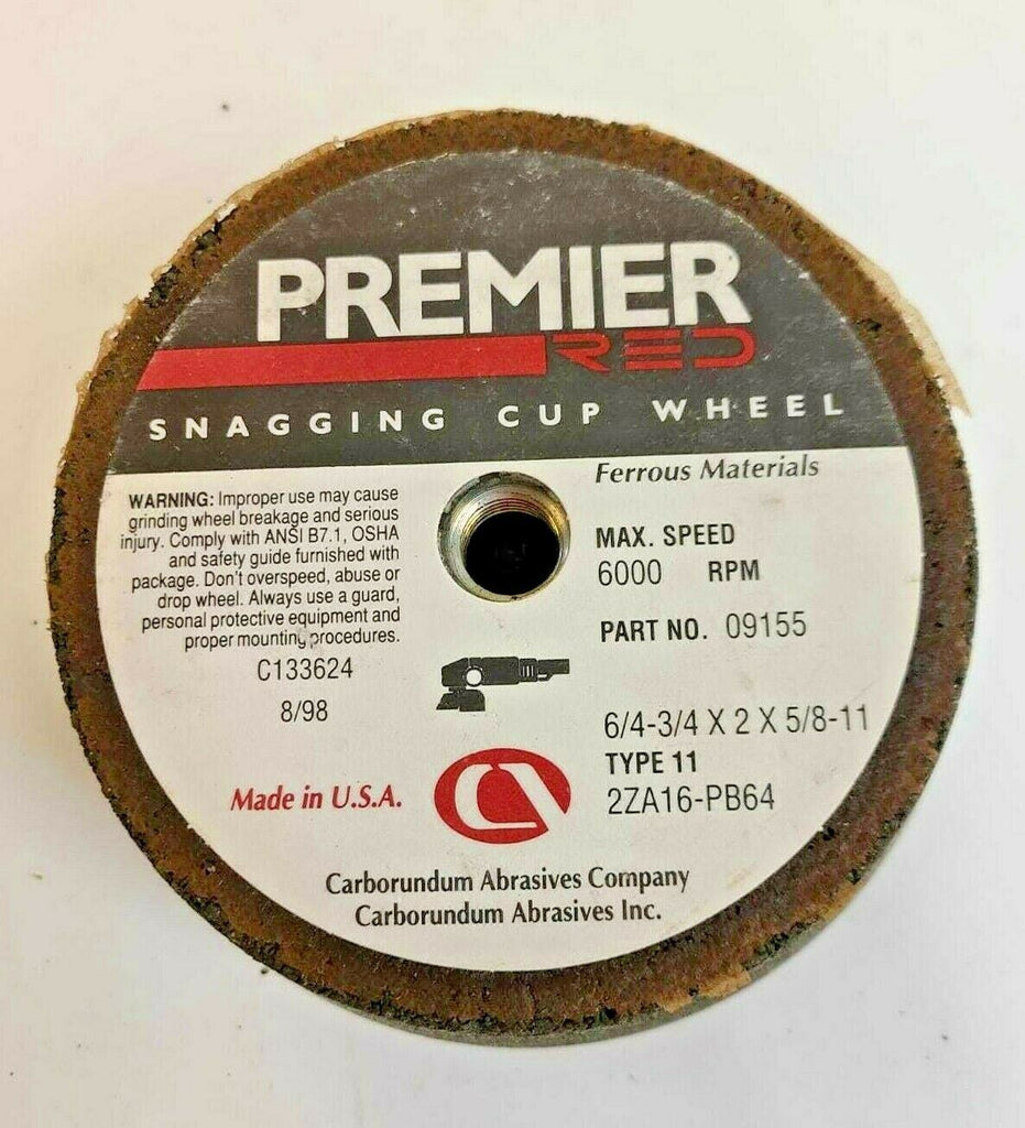 5 Carborundum Premier Grinding Wheel Discs Snagging Cup 6" 4-3/4" x 2 x 5/8-11