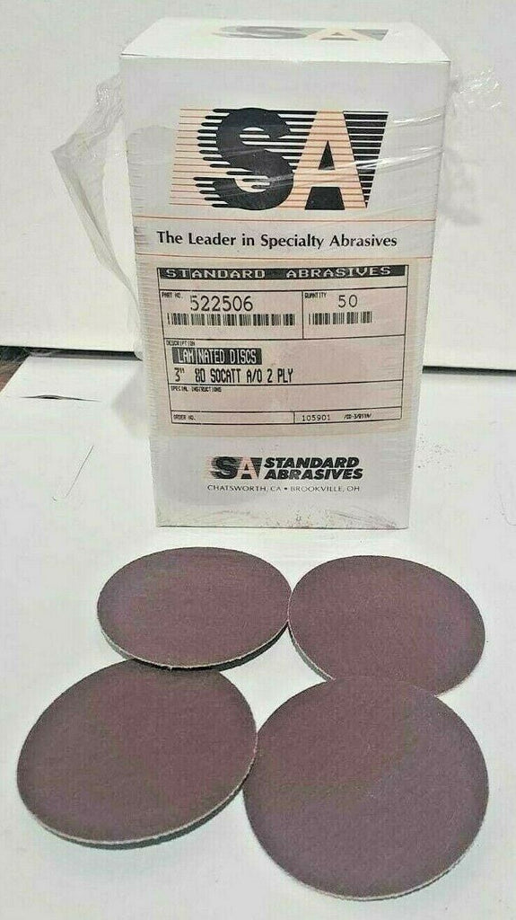 50 Pcs Standard Abrasives 3" Laminated Disc Scotch Hole 522506 2 PLY New USA