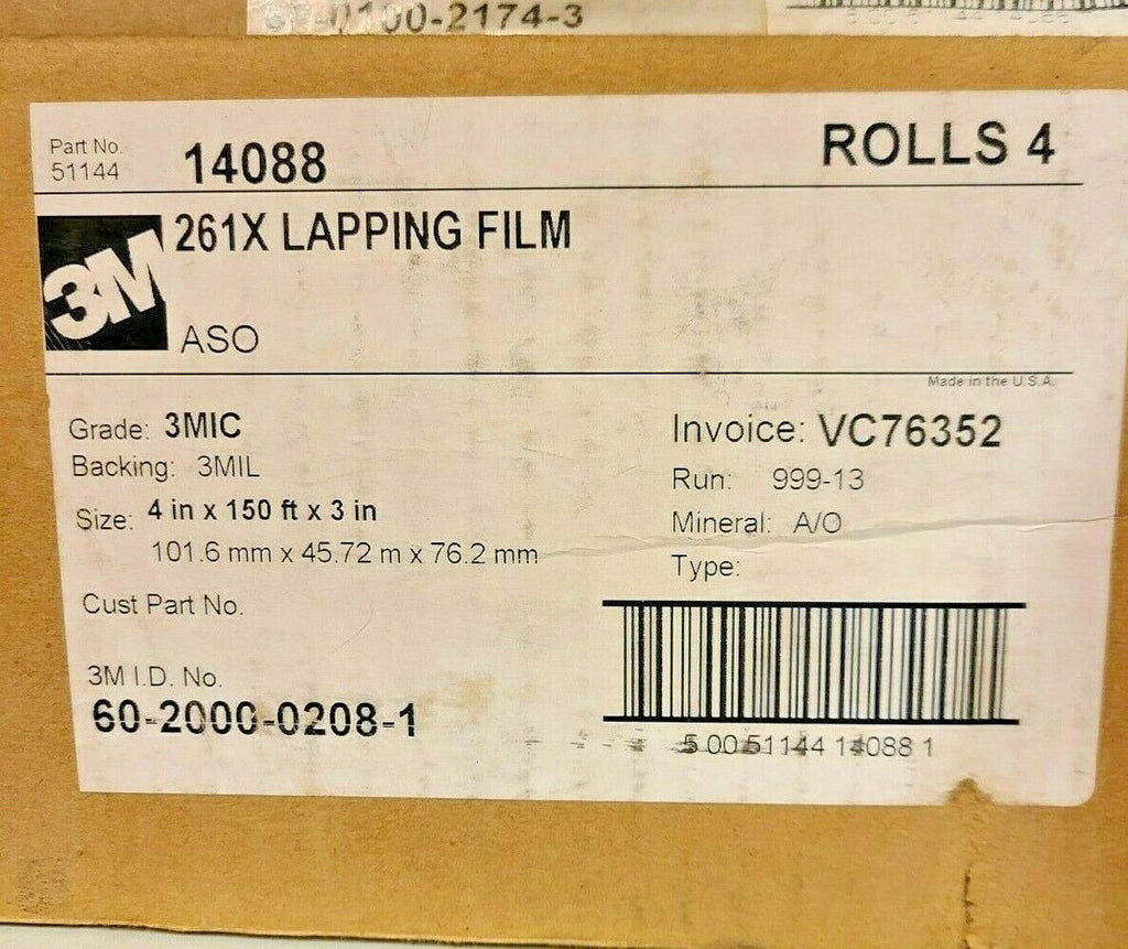 3M 14088 Lapping Film Roll 261X 4 in x 150' x 3 in 3 Micron Lot of 4