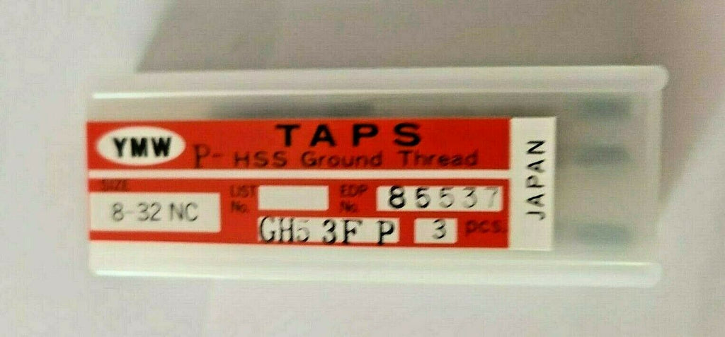 3 Pcs New YMW HSS Taps Ground Thread Japan 8-32NC GH5 3F P 85537