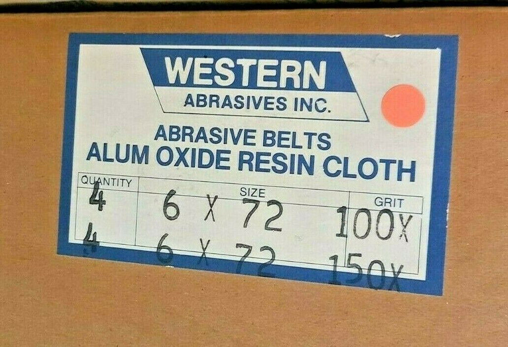 4 Western Abrasive Sanding Belt 6 x 72 Size 100X Grit New ALUM OXIDE RESIN
