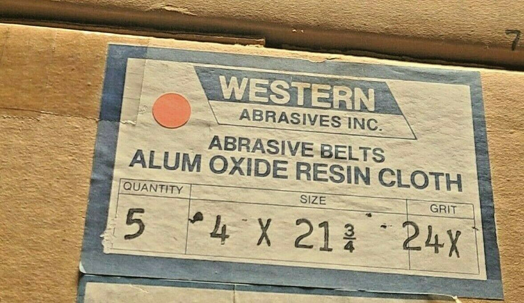 5 Western Abrasive Sanding Belt 4 x 21-3/4 Size 24X Grit New ALUM OXIDE RESIN