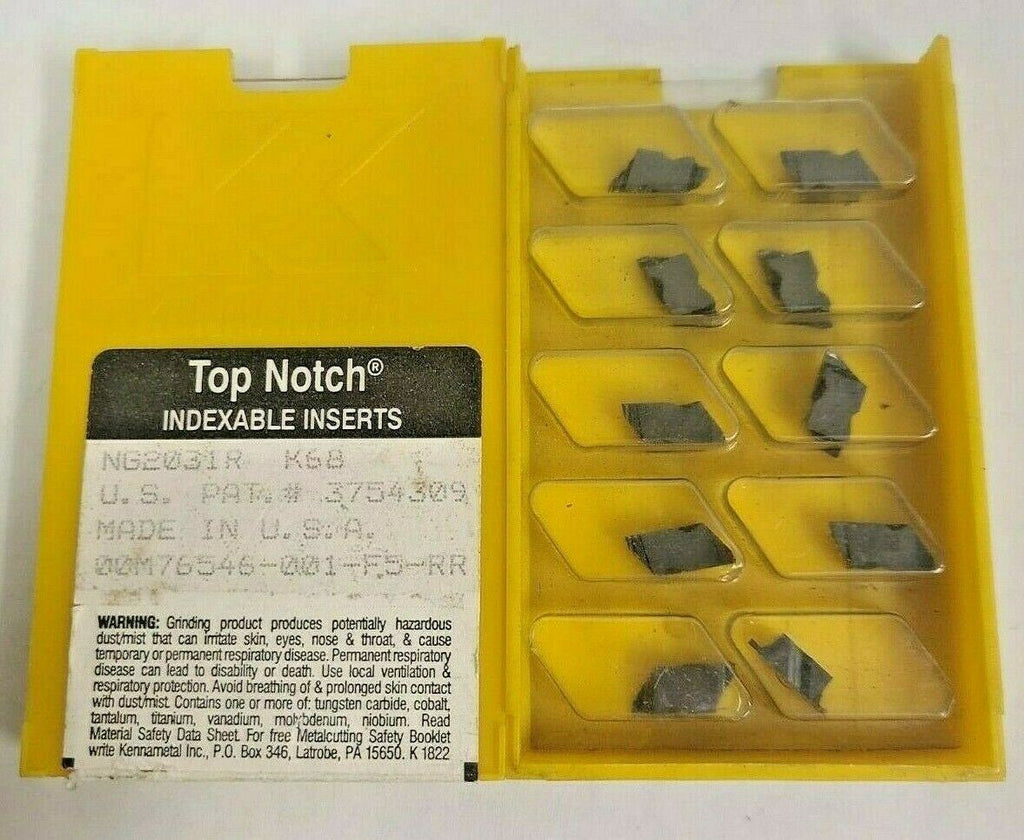 Kennametal NG 2031R K68 Top Notch Indexable 10 Carbide Inserts Lathe Grooving