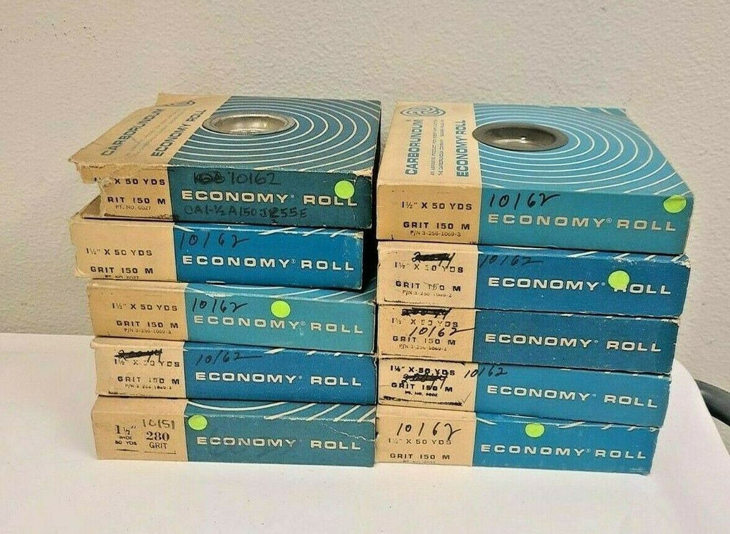Lot of 10 Economy Rolls Carborundum 1-1/2” x 50 Yds 150 Grit
