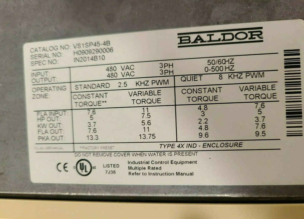 BALDOR H2 INVENTER TECHNOLOGY VS1SP45-4B