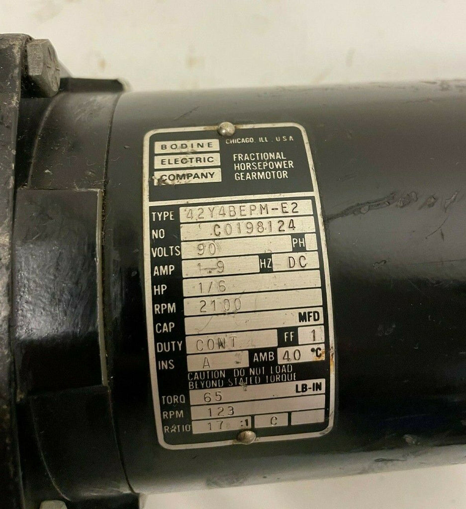 Bodine 42Y4BEPM-E2 C0198124 DC Gearmotor 1/6 HP 90V Fractional Horsepower