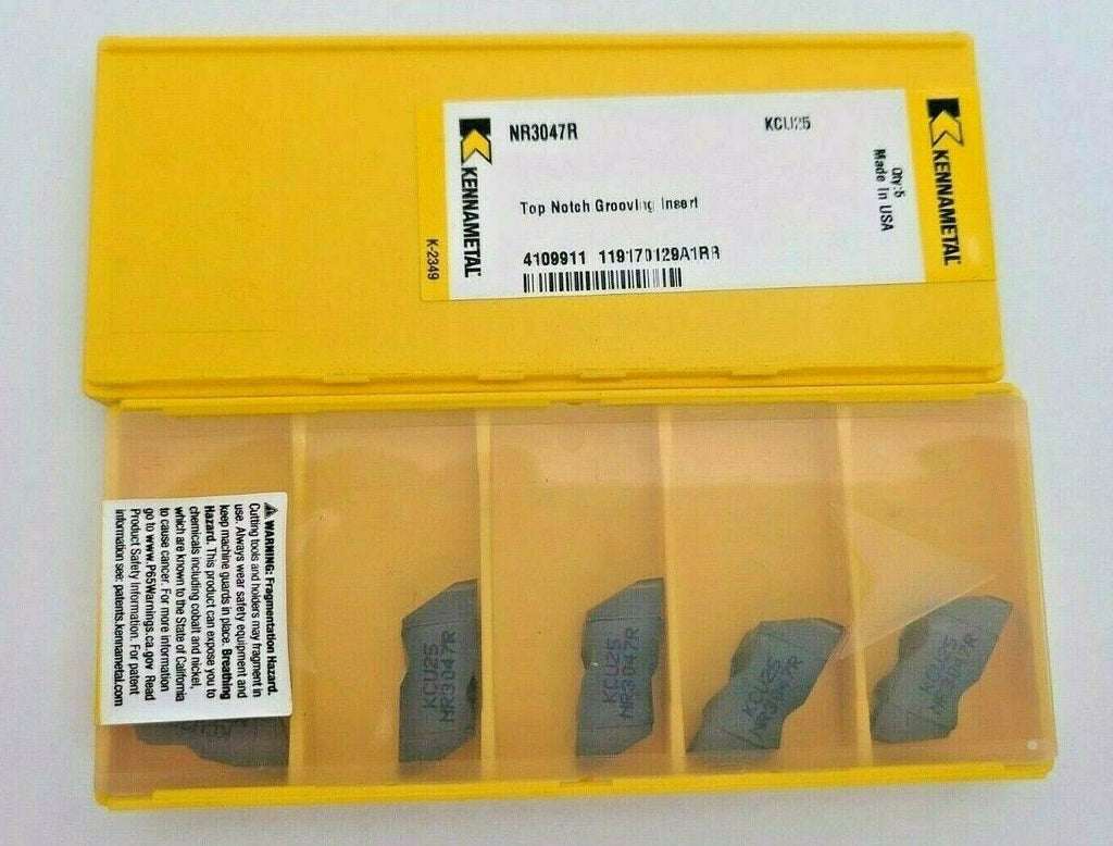 Kennametal 5 Pcs Top Notch Carbide Grooving Inserts NR 3047R KCU25 USA New Tools