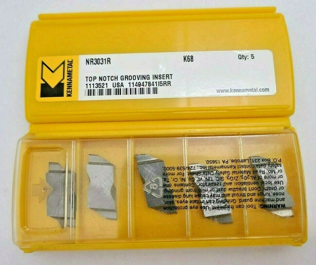 Kennametal 5 Pcs Top Notch Carbide Grooving Inserts NR 3031R K68 USA New Tools