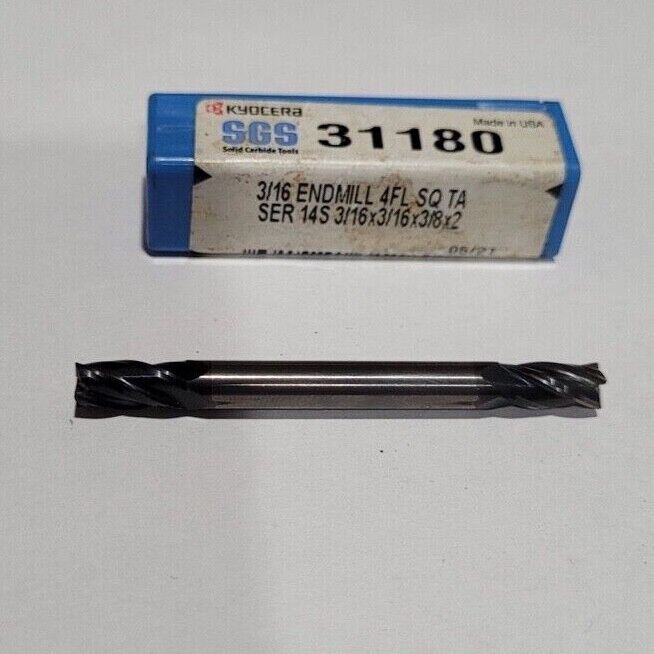 SGS 31180 End Mill 3/16 4 FL Square Double Ended SER 14S 3/16 X 3/16 X 3/8 X 2