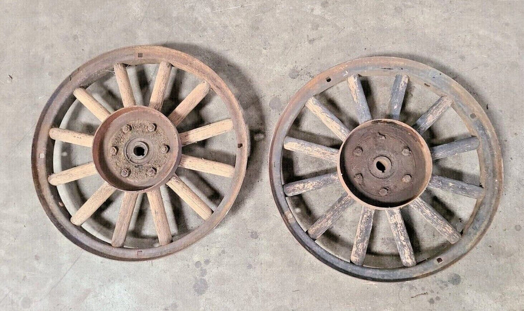 Lot Of 2 Vintage Model T Ford Wooden Spoke Wheel 21" 12 Spoke Original Hub Nice