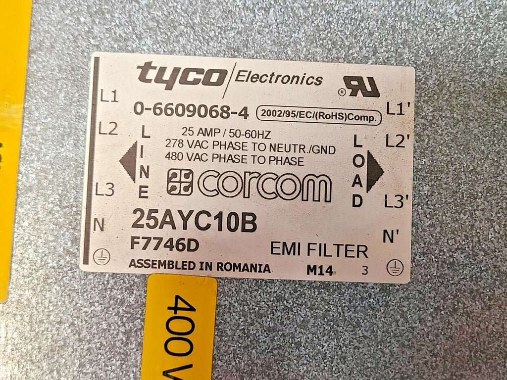 Tyco/ Corcom 25AYC10B, 0-6609068-4 EMI/ RFI Filter (278/480 VAC, 50/60 Hz, 25 A)