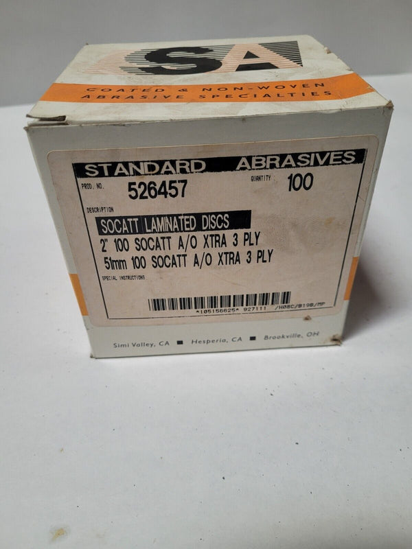 100 Pcs Standard Abrasives 2" 100 SOCATT AO XTRA 3 Ply Laminated Discs 526457