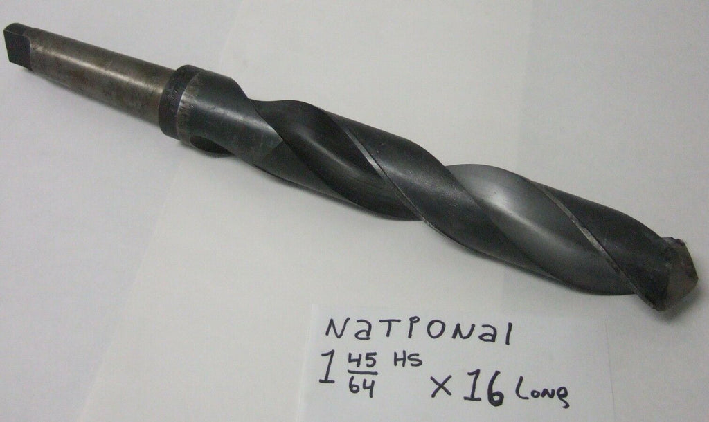 National High Speed Steel Taper Shank Drill Bit HSS 1 45/64” x 16” OAL