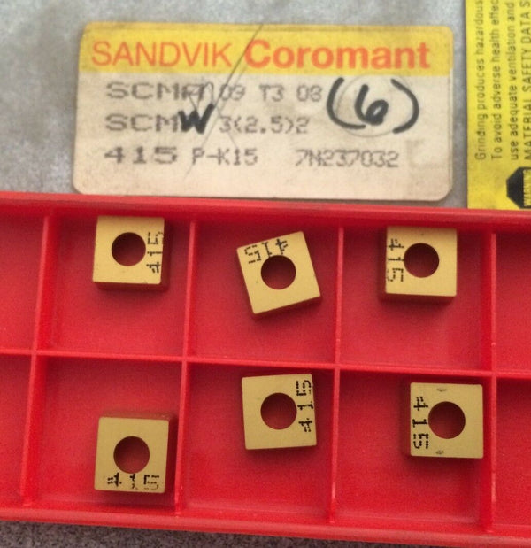 SANDVIK Coromant SCMW 09 T3 08 3(2.5) 415 P K15  Lathe Mill Carbide Inserts 6 Pc