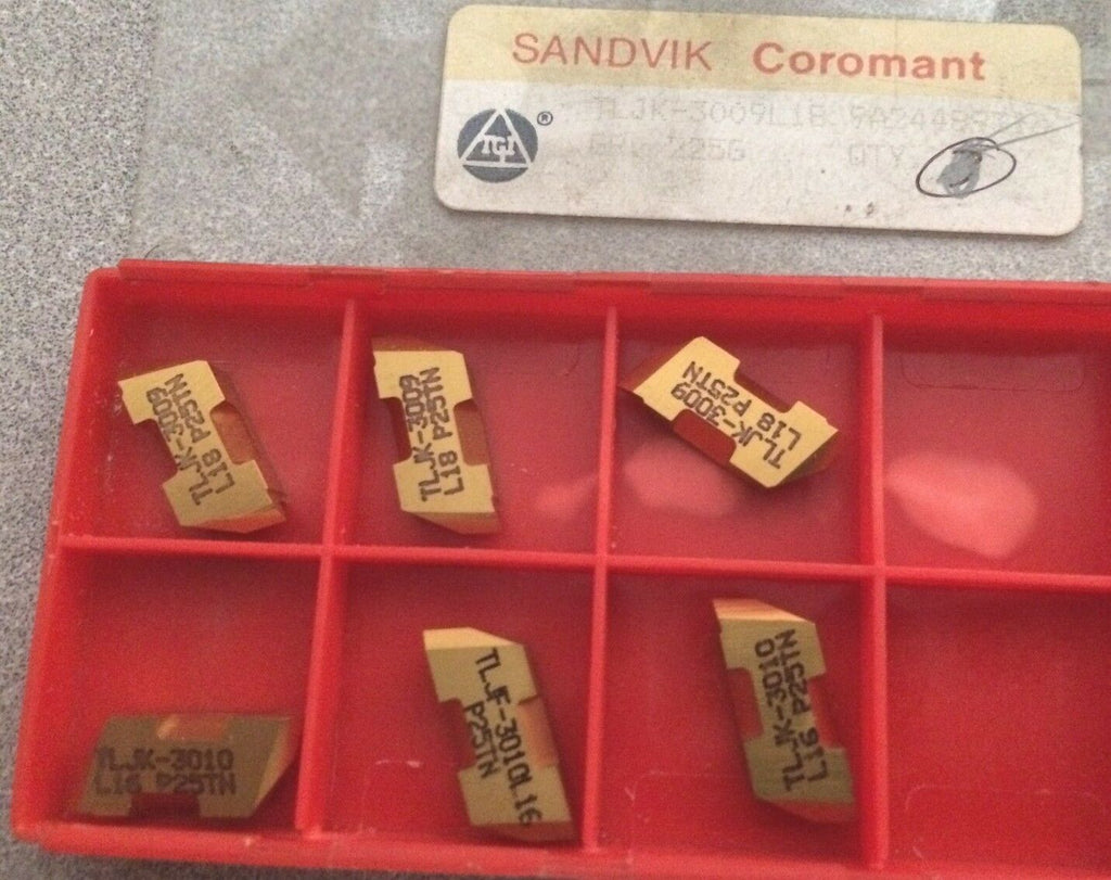SANDVIK Coromant TLJK-3009 225G P25TN Lathe Grooving Carbide Inserts 6 Pcs Gold