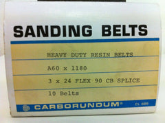 3 x 24 Carborundum 10 Heavy Duty Resin Sanding Belts A60 x 1180 Flex 90 CB New