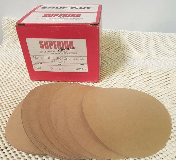 100 Pcs Shur-Kut Superior Abrasives Metallurgical PSA Sanding Disc 5"  600 Grit