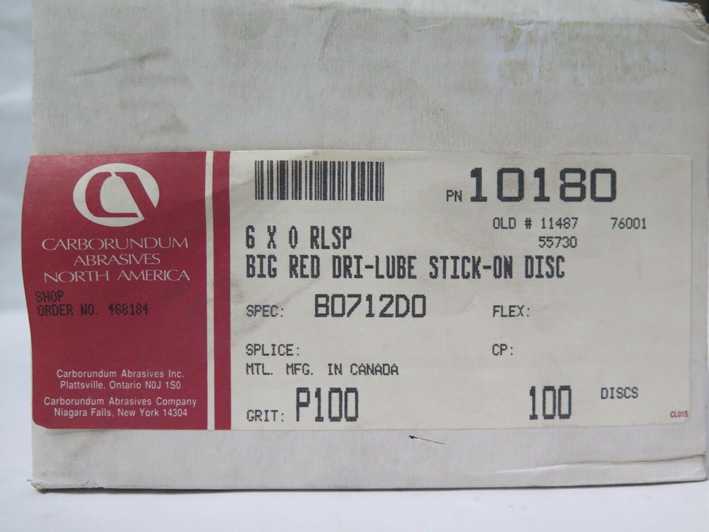 Carborundum Abrasive 10180 Big Red DRI LUBE  6 x 0 RLSP Grit 100 Qty 100  New