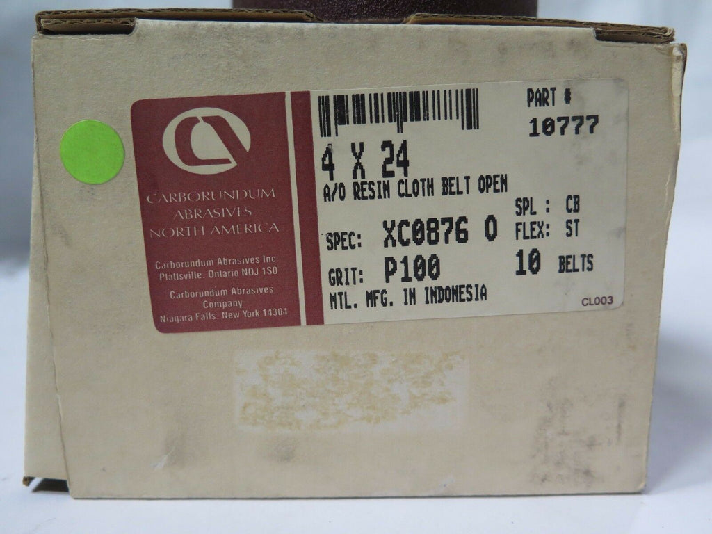 4 x 24 Carborundum 10 A/O Resin Cloth Belts 10777 XC0876 Grit 100 Brand New