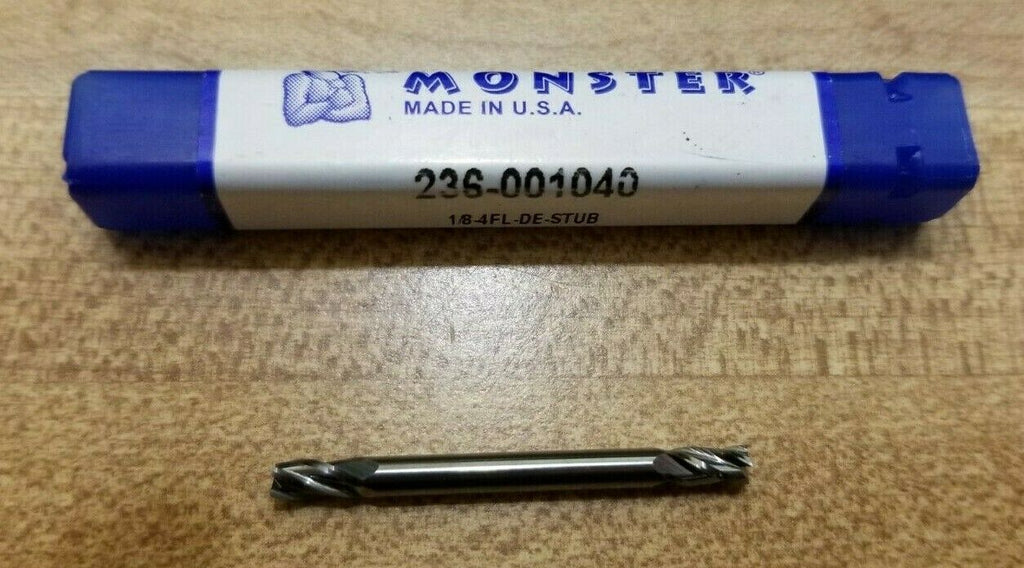 Mill Monster 236-001040 1/8 4 FL Double End Mill Stub Carbide Made in USA