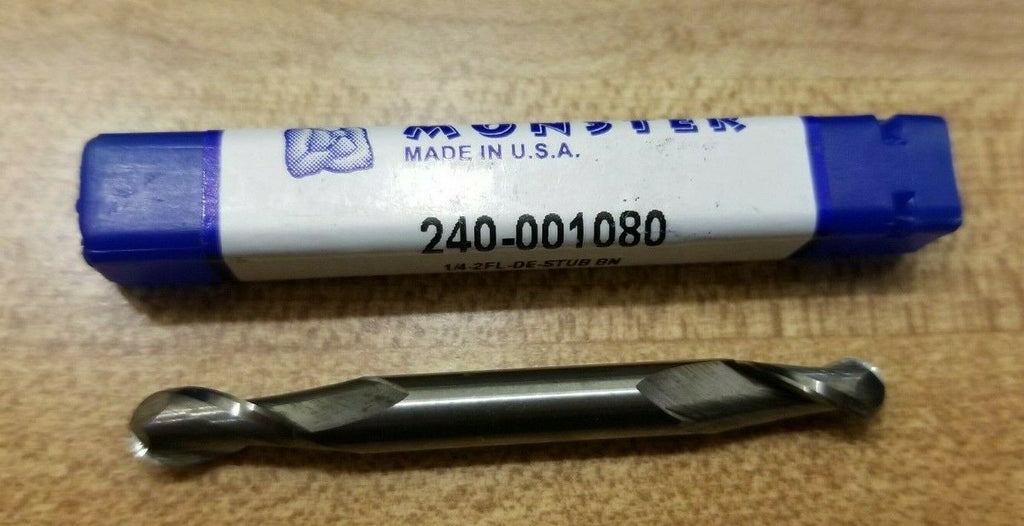 Mill Monster 240-001080 1/4 2 FL Double End Mill Stub Ball Nose Carbide USA