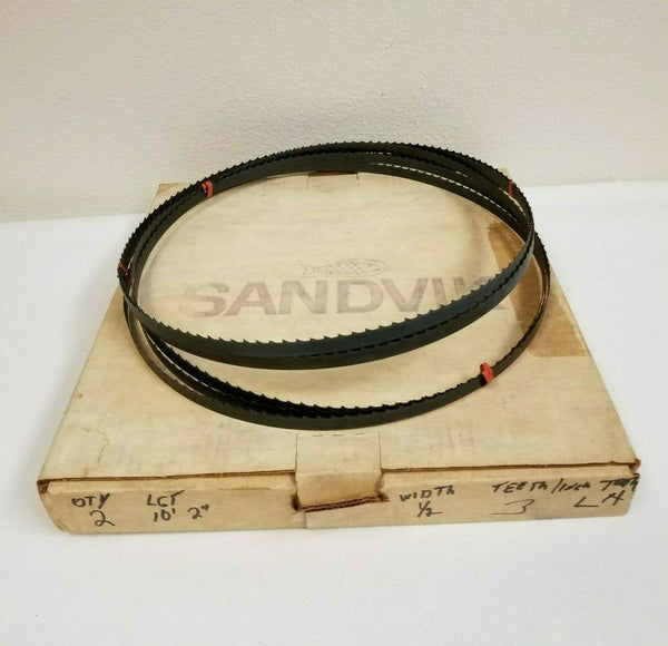 2 New SANDVIK 10' 2" Long 1/2 Width Joined Band Saw Blade Teeth 3 LH Made in USA