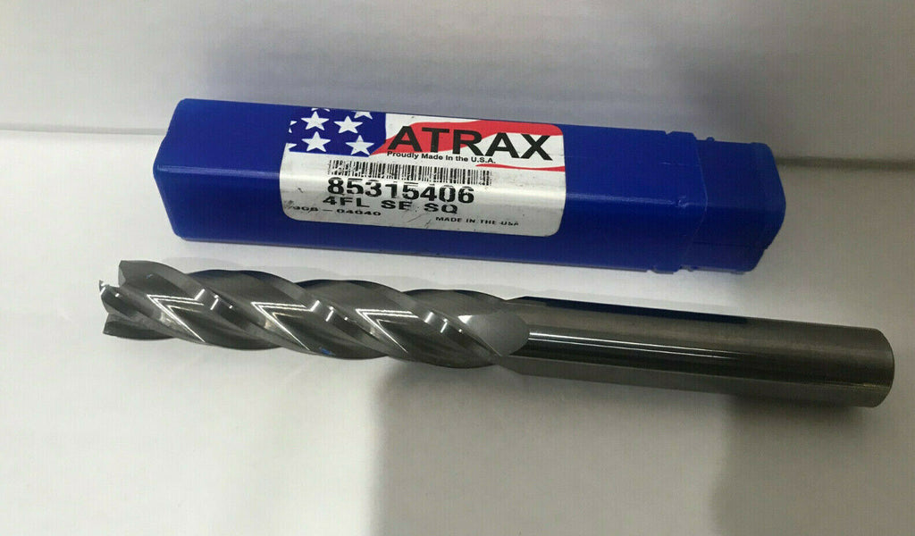 Atrax 4 Flute Solid Carbide Square 5/8 End Mill Extra Long Length 6 OAL USA Made