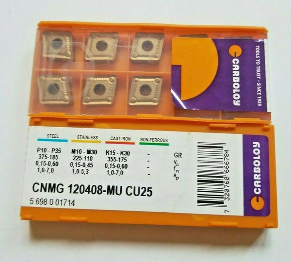 10 Pcs CARBOLOY CNMG 120408-MU CU25 Carbide Inserts Lathe Tools New