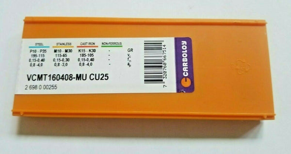 10 Pcs CARBOLOY VCMT 160408-MU CU25 Carbide Inserts Lathe Tools New