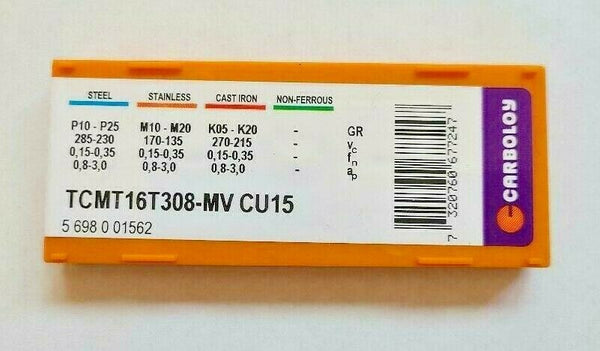 10 Pcs CARBOLOY TCMT 16T308-MV CU15 Carbide Inserts Lathe Tools New