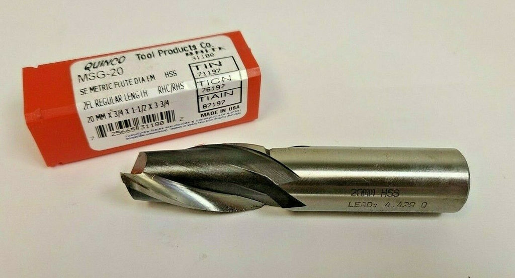 QUINCO TOOL PRODUCTS HSS End Mill 20mm 3/4 x 1-1/2 x 3-3/4 2 Flutes New MSG-20