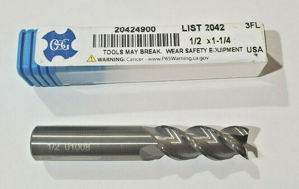OSG 1/2 x 1-1/4 20424900 3 Flutes HSS End Mill Carbide 2042 Made in USA