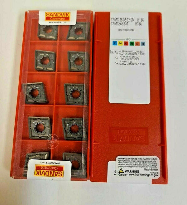 10 Pcs SANDVIK Coromant CNMG 543-SM Lathe Mill Carbide Inserts H13A 16 06 12-SM