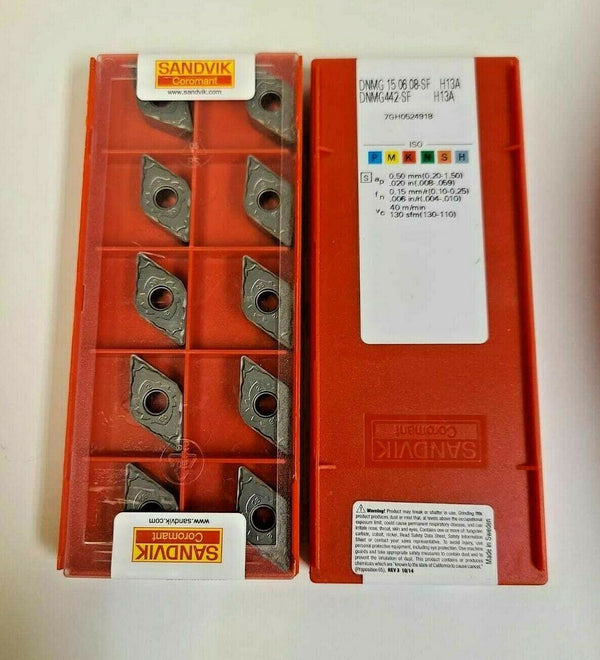 10 Pcs SANDVIK Coromant DNMG 442-SF Lathe Mill Carbide Inserts H13A 15 06 08-SF