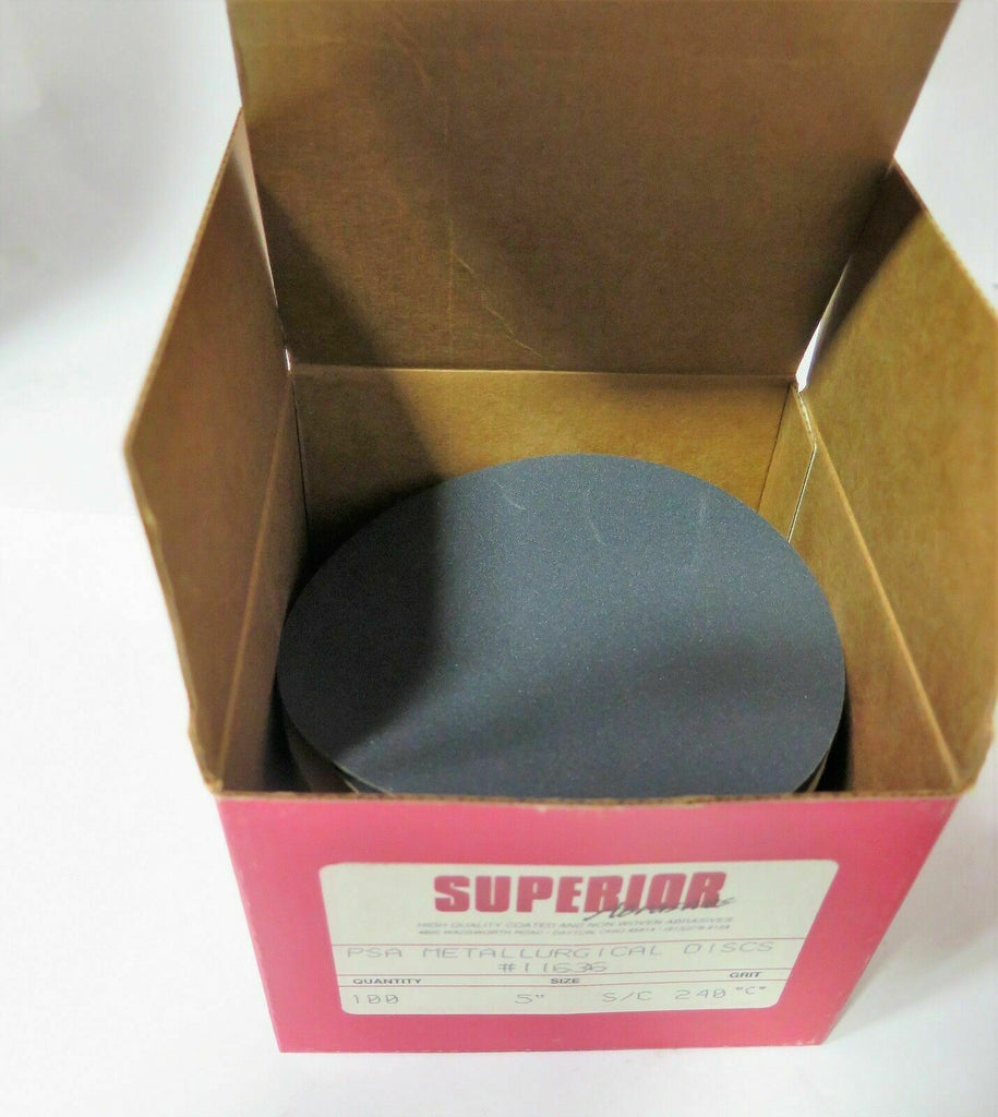 100 Pcs Shur-Kut Superior Abrasives Metallurgical PSA Sanding Disc 5" 240 Grit