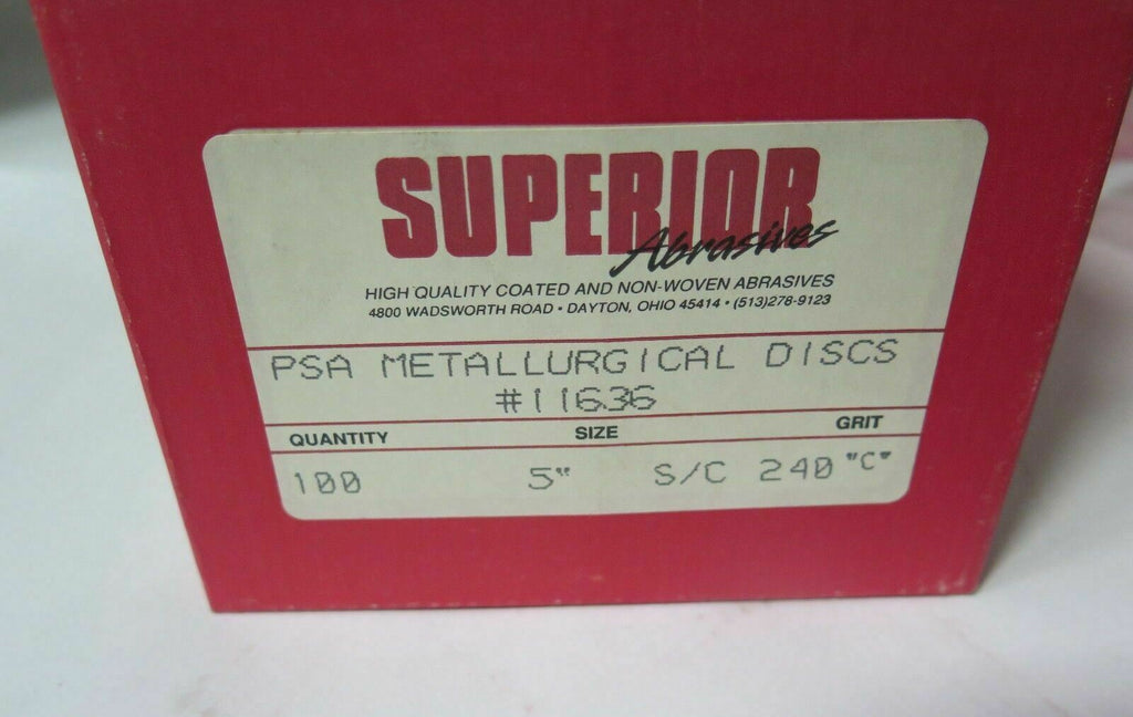 100 Pcs Shur-Kut Superior Abrasives Metallurgical PSA Sanding Disc 5