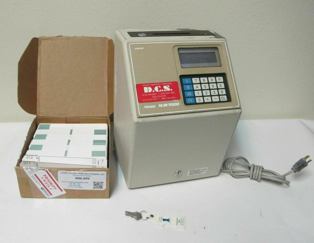 Amano Microder MJR7000 Computerized Time Clock Timecards Eith KEY and Time Cards