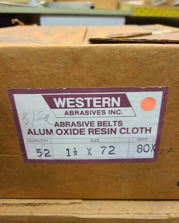 20 Western Abrasive Sanding Belt 1-1/2" x 72" Size 80X Grit New ALUM OXIDE RESIN