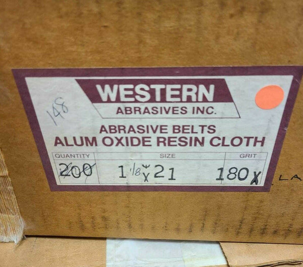 20 Western Abrasive Sanding Belt 1-1/8" x 21" Size 180X Grit ALUM OXIDE RESIN