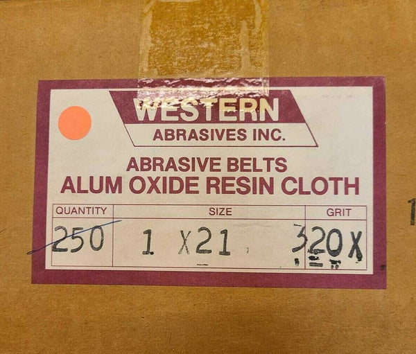 20 Western Abrasive Sanding Belt 1" x 21" Size 320X Grit ALUM OXIDE RESIN CLOTH