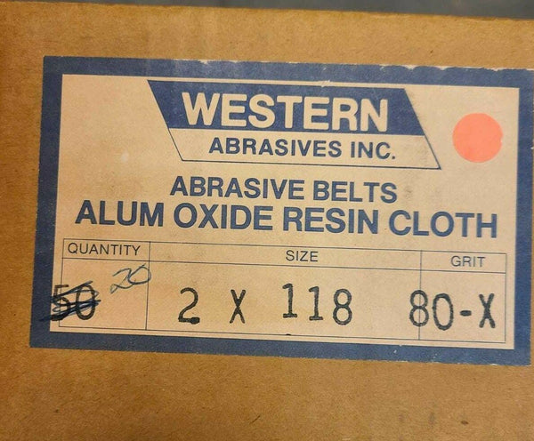 20 Western Abrasive Sanding Belt 2" x 118" Size 80X Grit ALUM OXIDE RESIN CLOTH