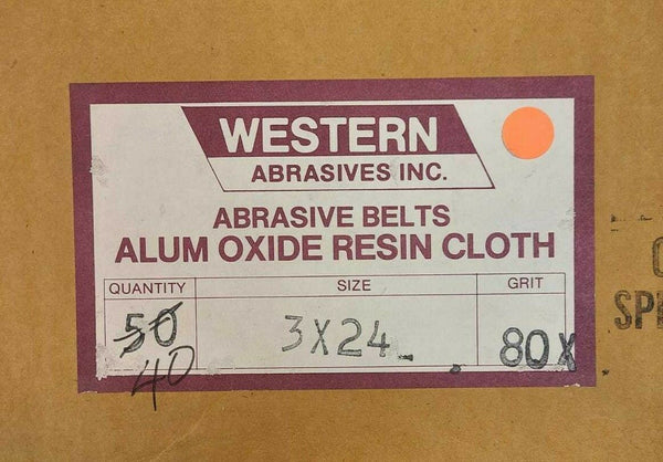 20 Western Abrasive Sanding Belt 3" x 24" Size 80X Grit ALUM OXIDE RESIN CLOTH
