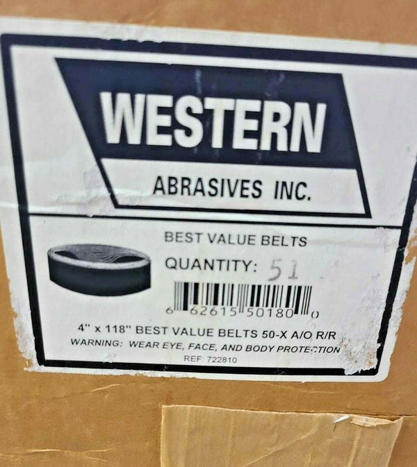 10 Western Abrasive Best Value Sanding Belt 4" x 118" 50-X A/O R/R Brand New
