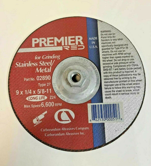 2 Carborundum Premier RED Grinding Wheel Discs 02890 9 x 1/4 x 5/8-11 Type 27