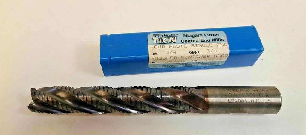 Niagara Cutter HSS Single End Mill 4F New 3/4 Rougher FINISHER HSCO Coated TICN
