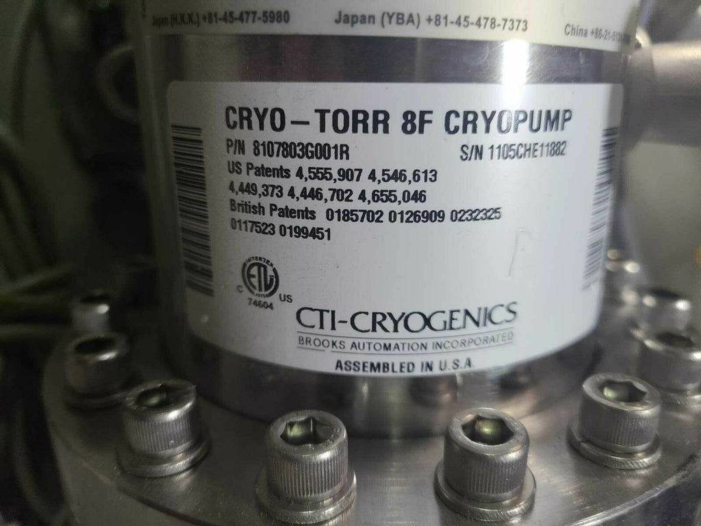 CTI-Cryogenics 8107803G001R Cryo-Torr 8F Cryopump High Vacuum Pump
