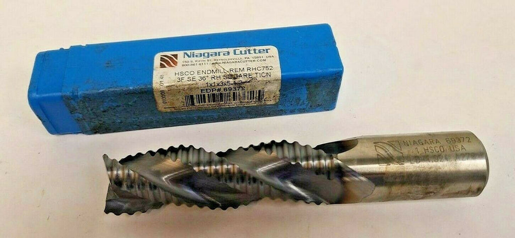 Niagara Cutter HSS End Mill 3F Rougher HSCO RHC752 69372 36 RH 1 x 1 x 3 x 5-1/2