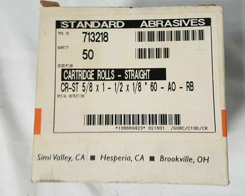 100 Pcs Standard Abrasives 713218 5/8" x 1" x 1/2" Straight Cartridge Rolls New