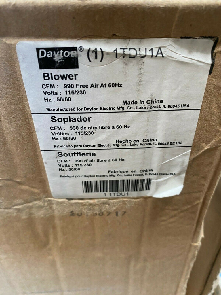 DAYTON 1TDU1 Blower,990 cfm,115/230V,3.66/1.88A