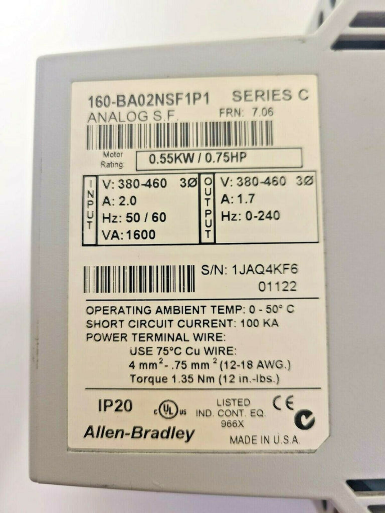 Allen Bradley Module SERIES C 160-BA02NSF1P1 Analog Drive USA Variable Speed